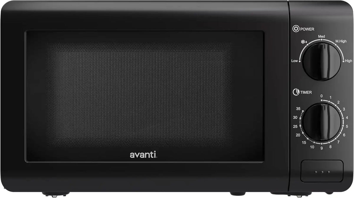 Avanti Microwave Oven 700-Watts Compact Mechanical with 5 Power Settings, Defrost, Full Range Temperature Control and Removable Glass Turntable, 0.7-Cu.Ft., Black