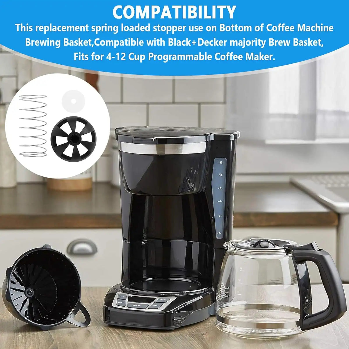 Coffee Machine Brewing Basket Bottom Spring Loaded Stopper Kits Fits For Black+Decker Coffee Makers Brew Basket, Fits For Mr. Coffee Majority 4-12 Cup Drip Coffee Makers