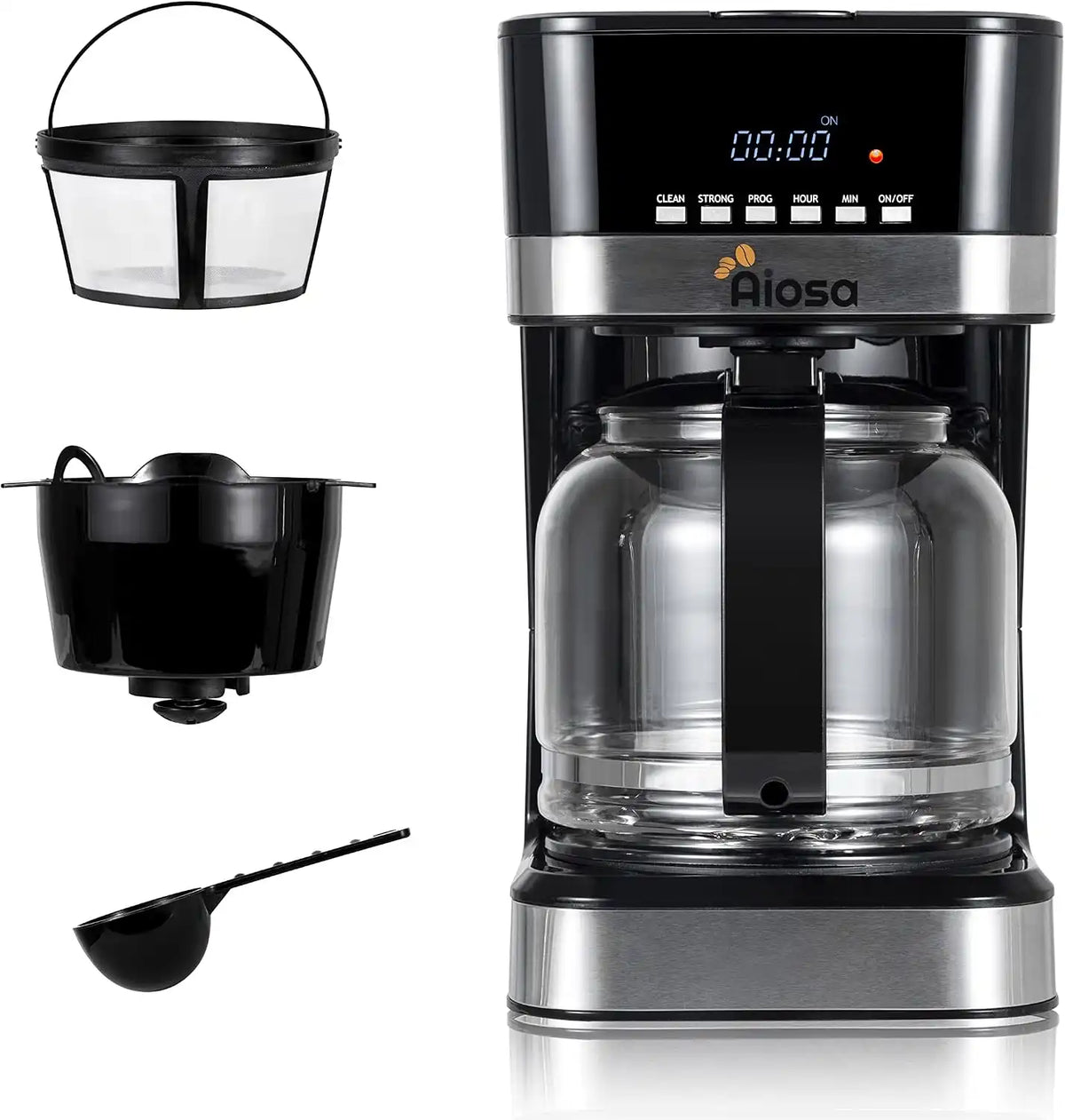 4-12 Cup Programmable Coffee Maker, Drip Coffee Machine, Can Keep Warm, With Glass Carafe, Regular & Strong Brew
