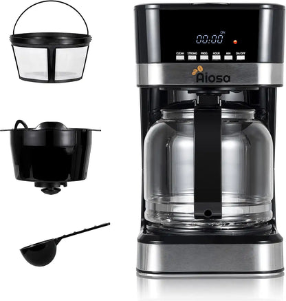 4-12 Cup Programmable Coffee Maker, Drip Coffee Machine, Can Keep Warm, With Glass Carafe, Regular & Strong Brew