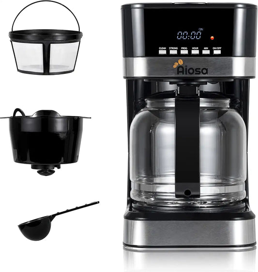 4-12 Cup Programmable Coffee Maker, Drip Coffee Machine, Can Keep Warm, With Glass Carafe, Regular & Strong Brew