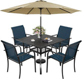 SUNCROWN 6 - Piece Outdoor Dining Set, Patio Furniture Set with 4 Textilene Dinning Chairs, 1 Steel Slat Metal Bistro Table and 1 Brown 9Ft Patio Umbrella for Lawn Garden Backyard Deck, Blue