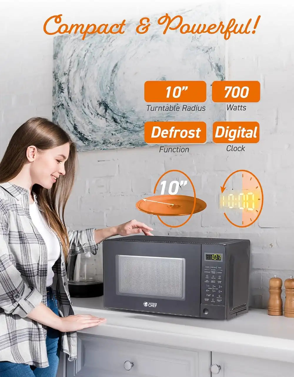 Commercial Chef 0.7 Cu. Ft. Countertop Microwave Oven, CHM770B, Black