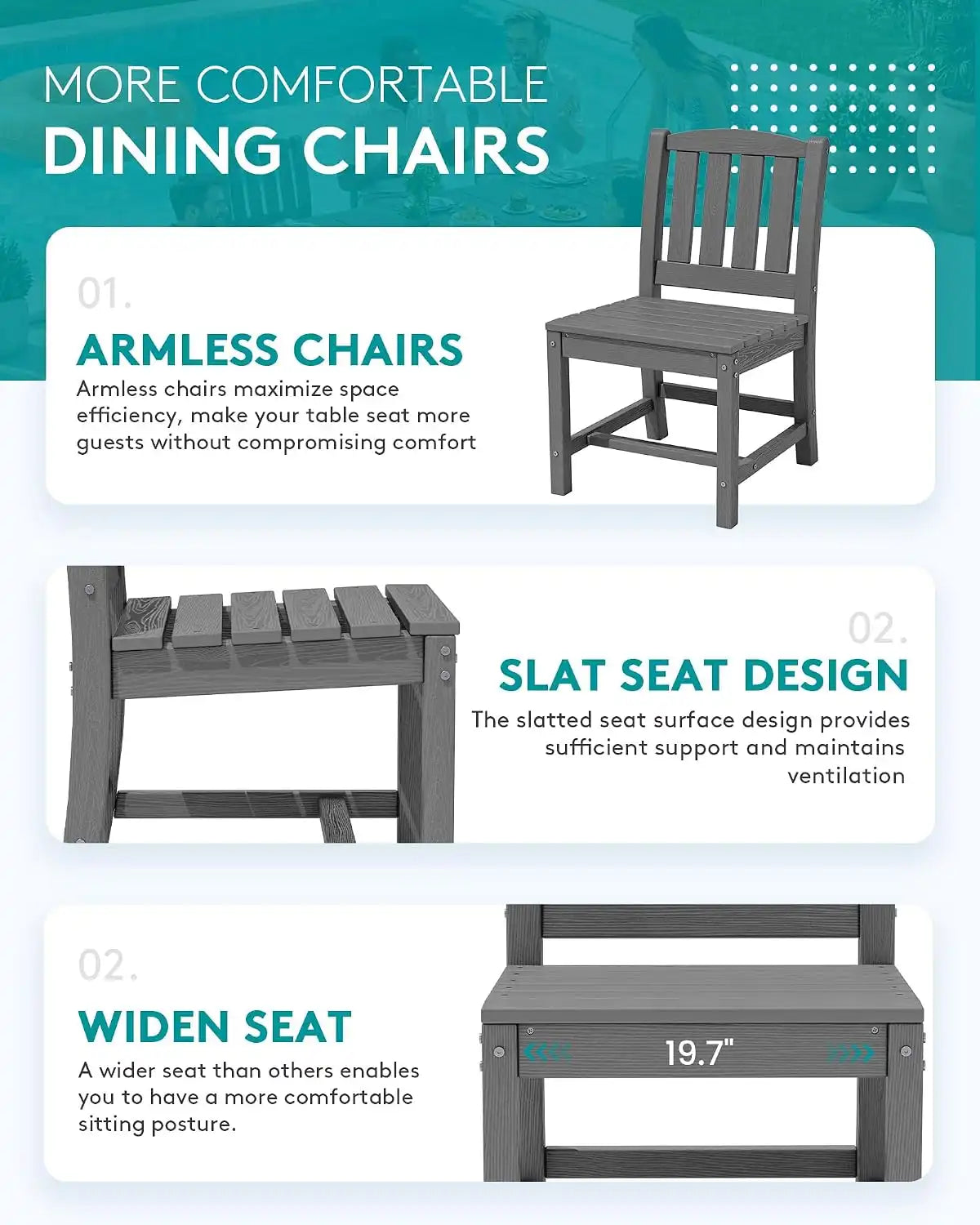 SERWALL Outdoor Patio Dining Set for 6, Grey