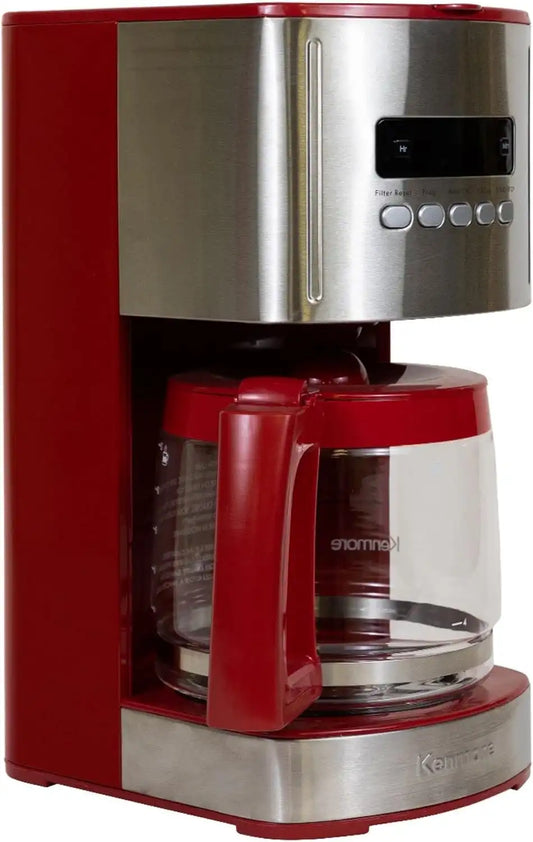 Kenmore 12-Cup Coffee Maker, Glass Carafe, Cafetera Programable, Red