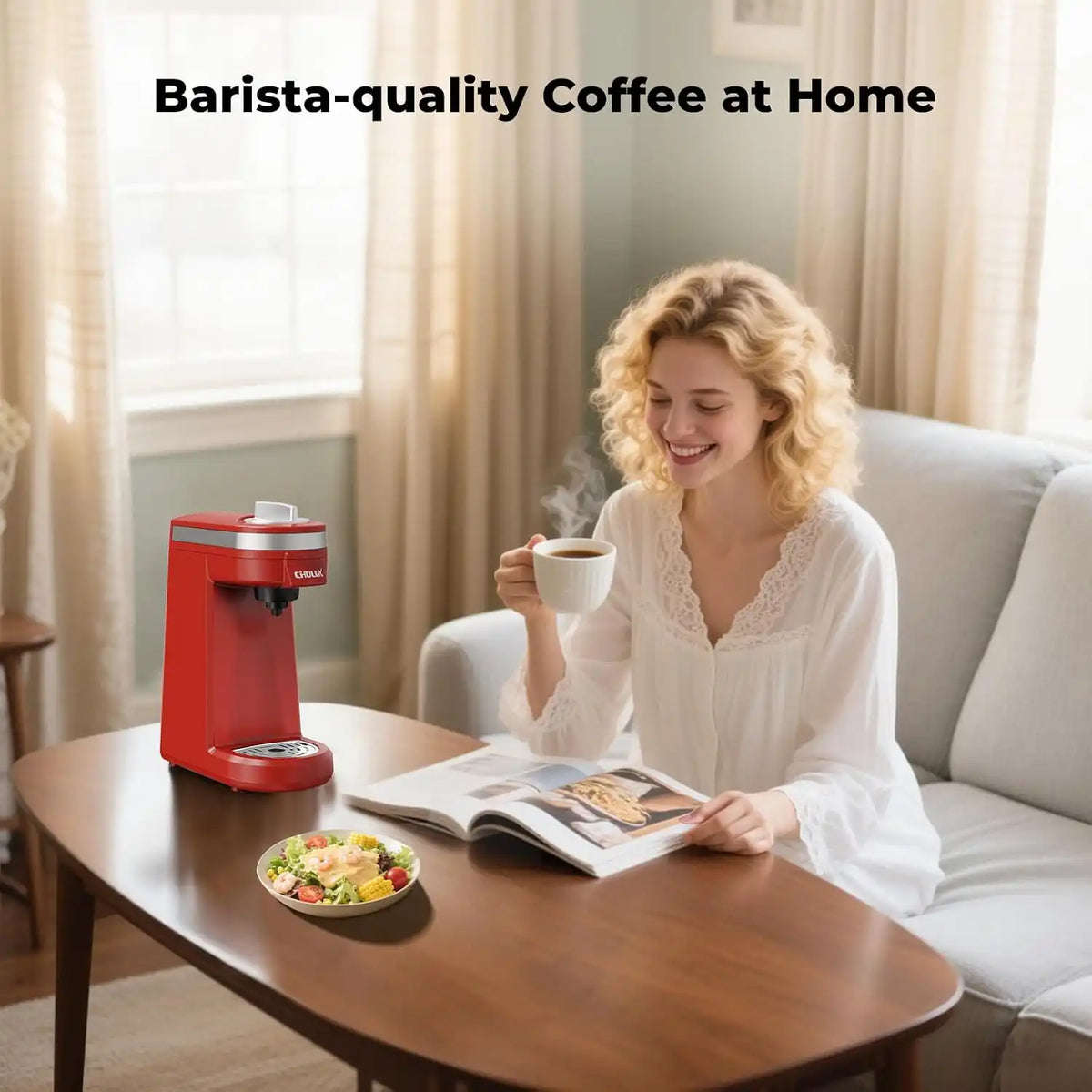 CHULUX Mini Single Cup Coffee Maker for K Pod, Perfect for Small Space, Red