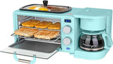 Nostalgia 3-in-1 Retro Breakfast Station - Includes 5 (4 Oz) Cup Coffee Maker, Non-Stick Ceramic Griddle, and 4-Slice Toaster Oven - Built-In Timer, Reusable Coffee Filter, Space-Saving Design - Aqua