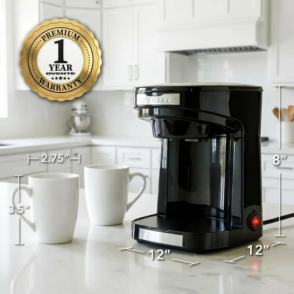 OVENTE Dual Drip Coffee Maker with Easy On/Off Switch, Black CMDD2MB