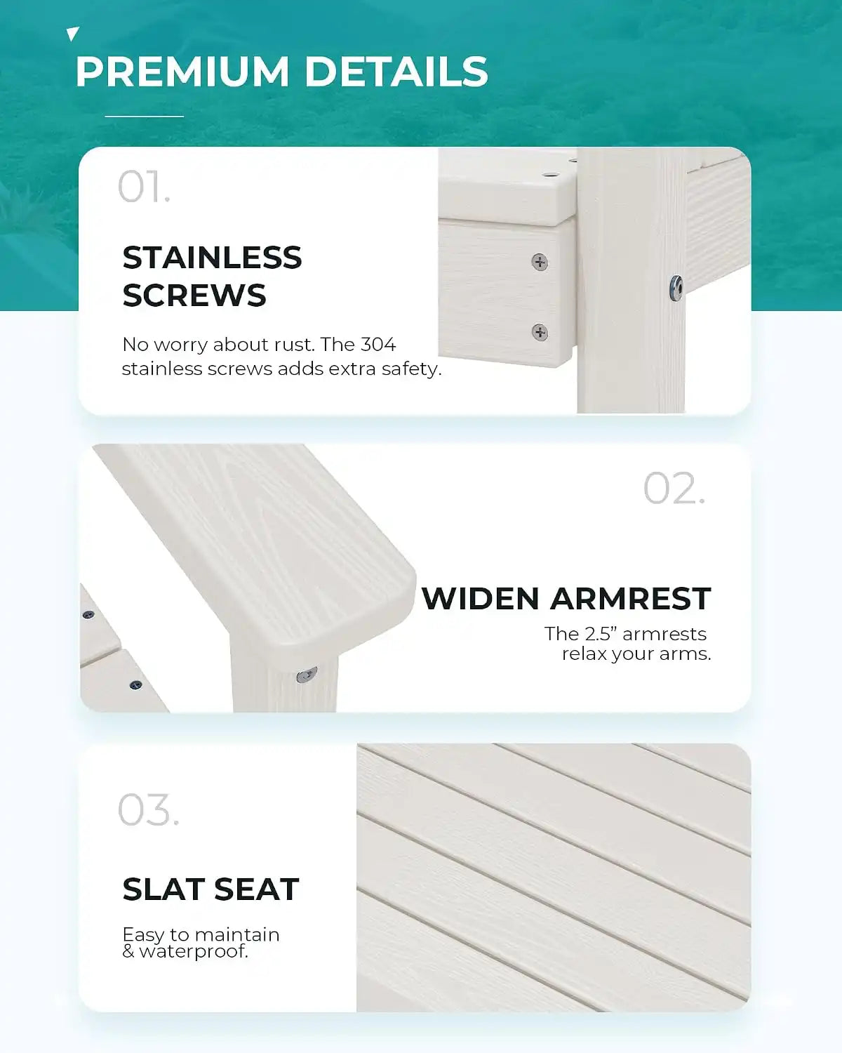 SERWALL Patio Dining Chair Set of 2,All Weather HDPE Dining Chair, White