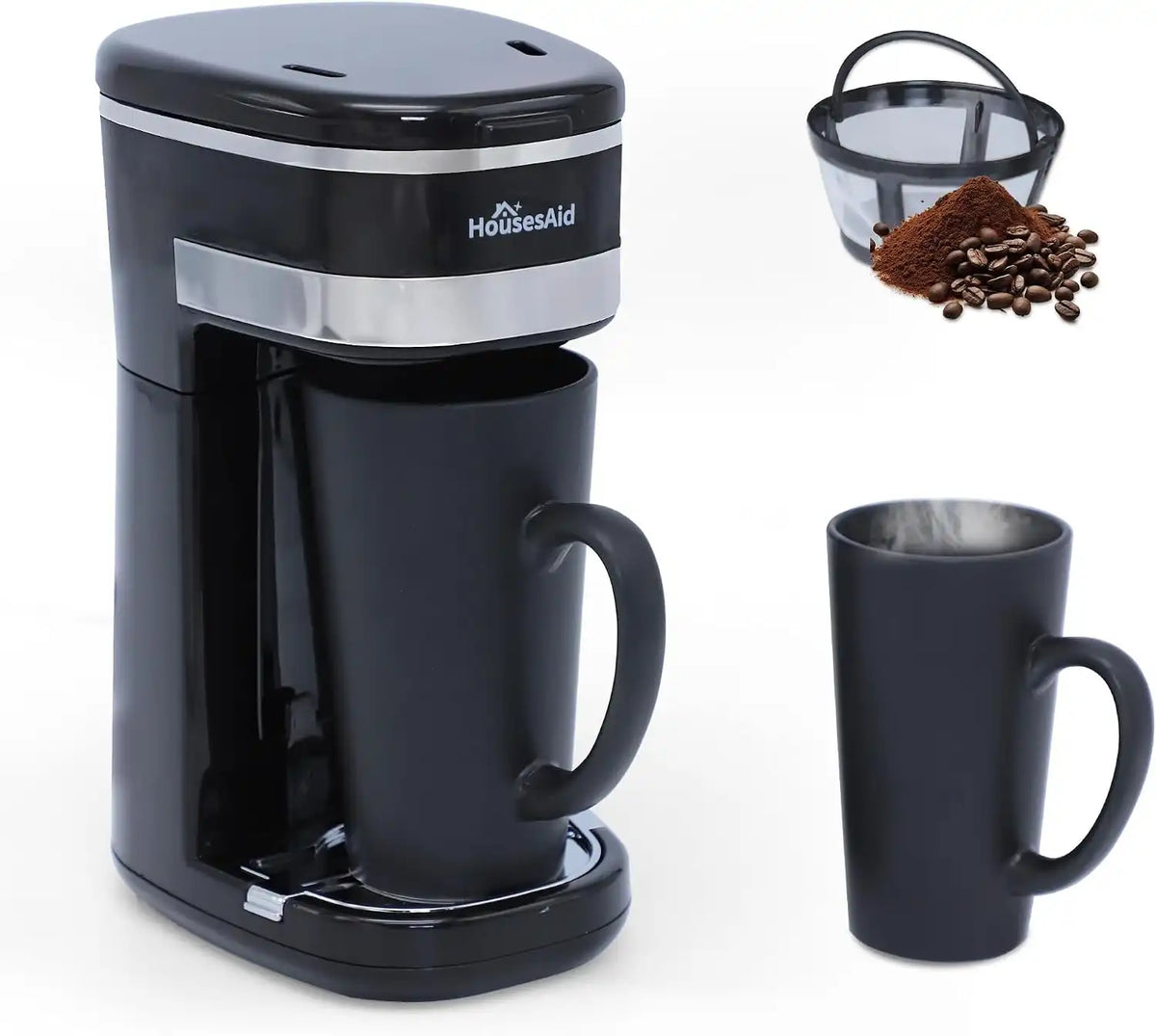 Single Serve Coffee Maker, 15oz Portable One Cup Coffee Brewer