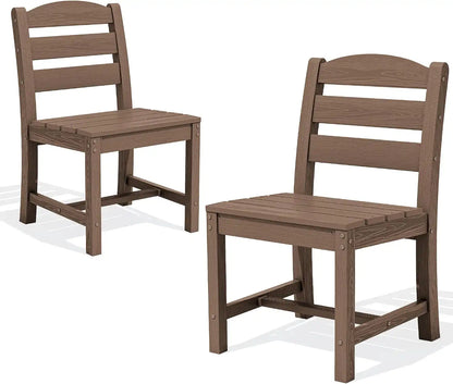 SERWALL Patio HDPE Armless Dining Chairs Set of 2, Brown