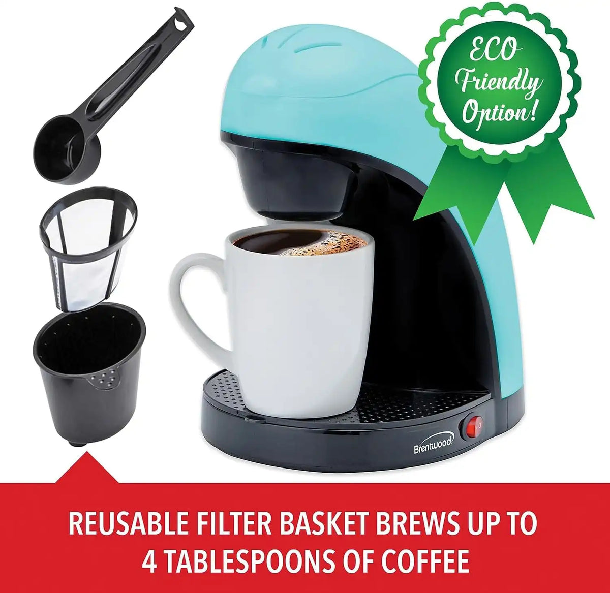 Brentwood TS-112BL Single-Serve Coffee Maker with Mug (Blue)