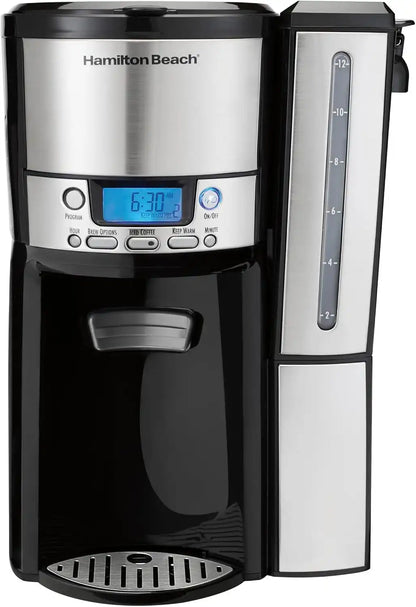 Hamilton Beach One Press Programmable Dispensing 12 Cup Coffee Maker with Internal Coffee Pot, Stays Warm and Fresh for Hours, 60 oz. Removable Reservoir, Black & Stainless Steel (47950)