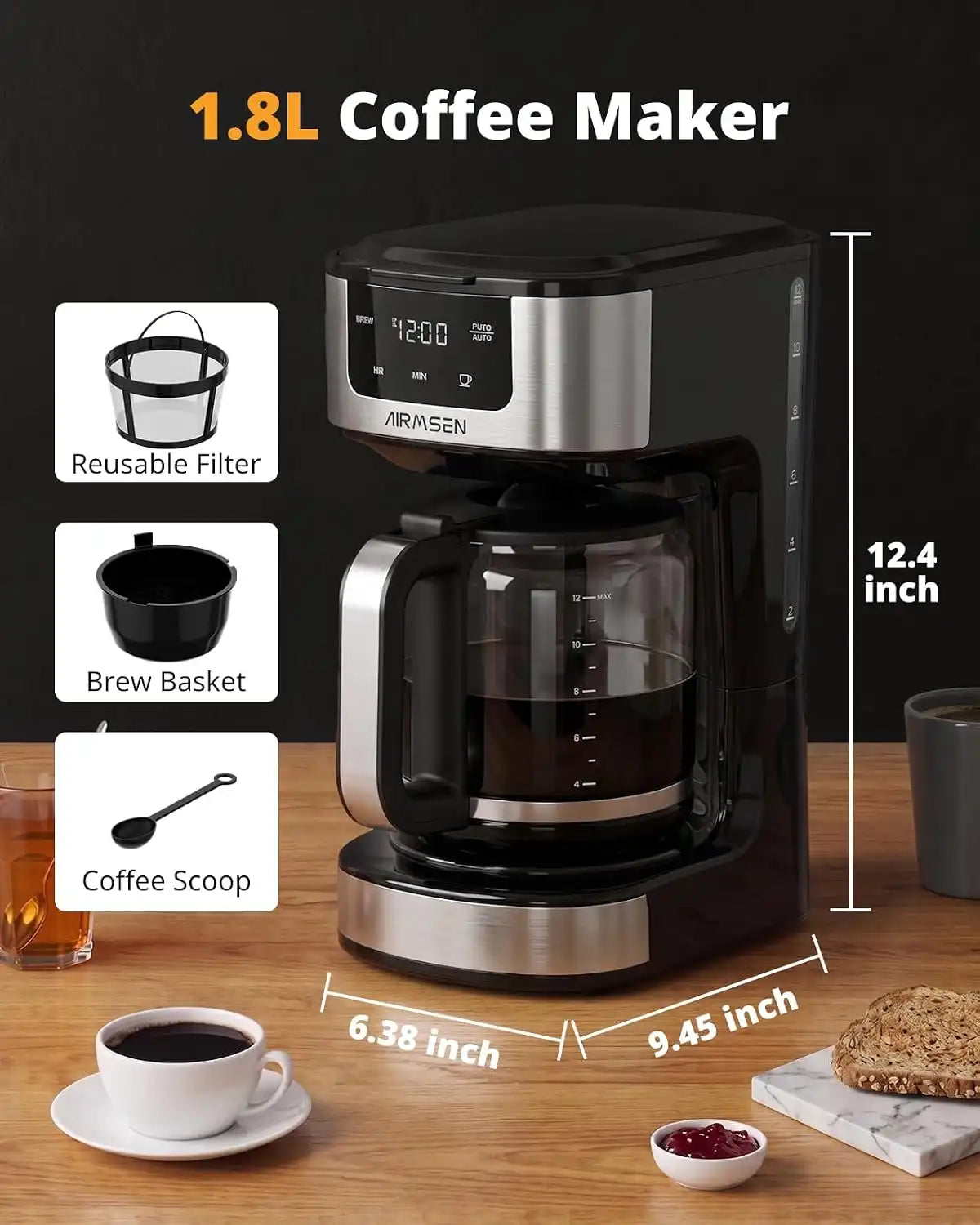 AIRMSEN Drip Coffee Maker 12-Cup Programmable