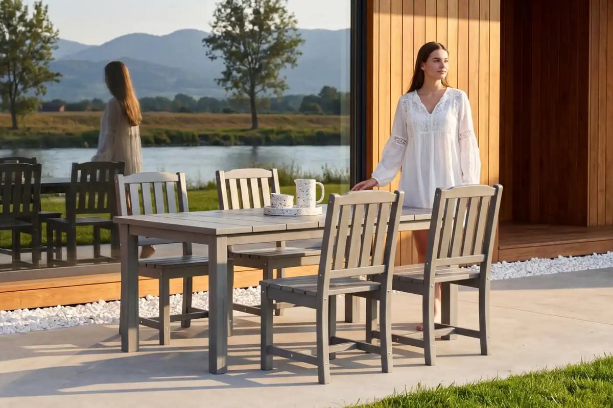 Perli™ 5-Piece Outdoor Dining Set, All-Weather HDPE Patio Furniture with 4 Armless Chairs and Rectangular Table, UV-Resistant 4-Person Set for Deck, Backyard, Grey