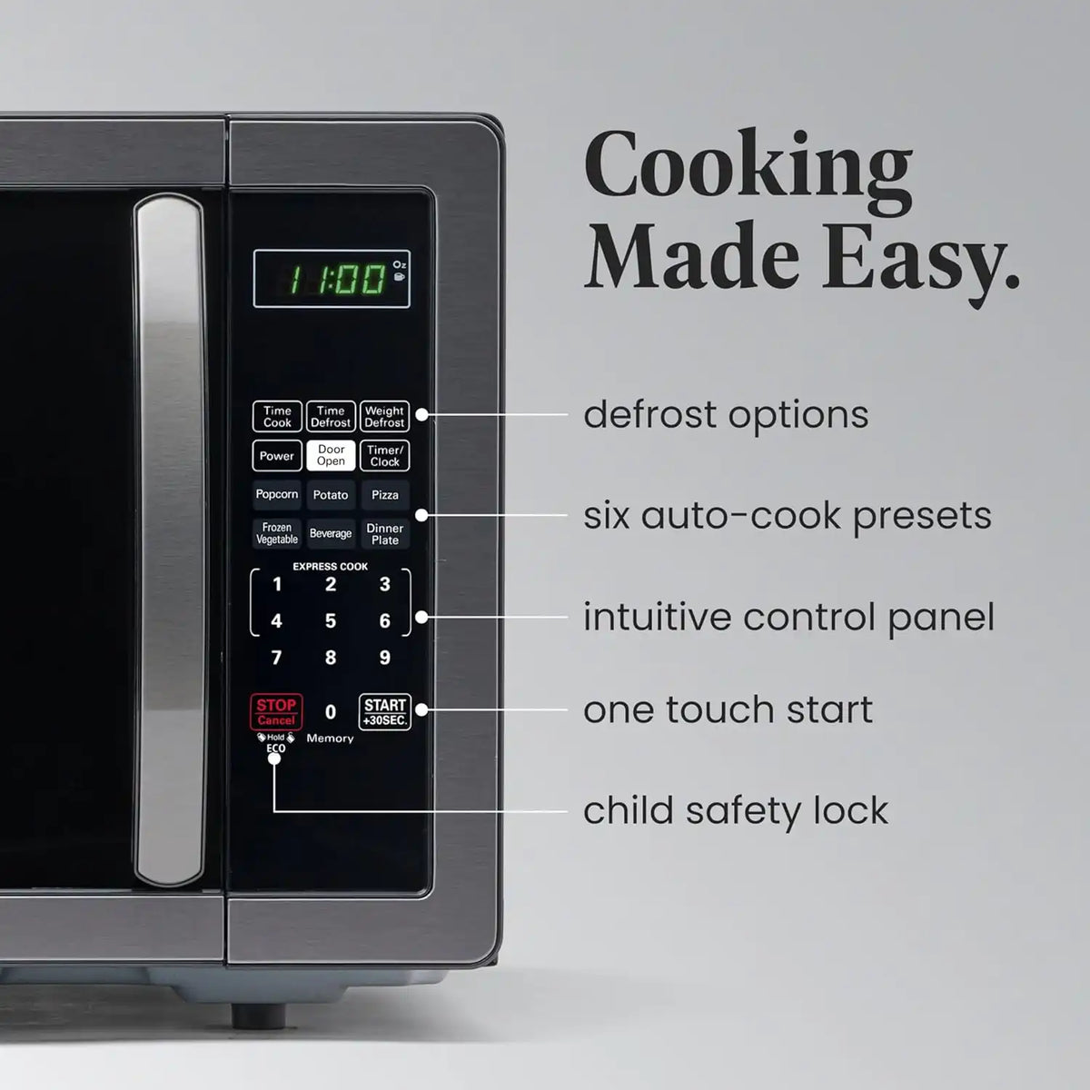 Countertop Microwave Oven, 1.1 cu. ft.1000 Watts, Black Stainless Steel