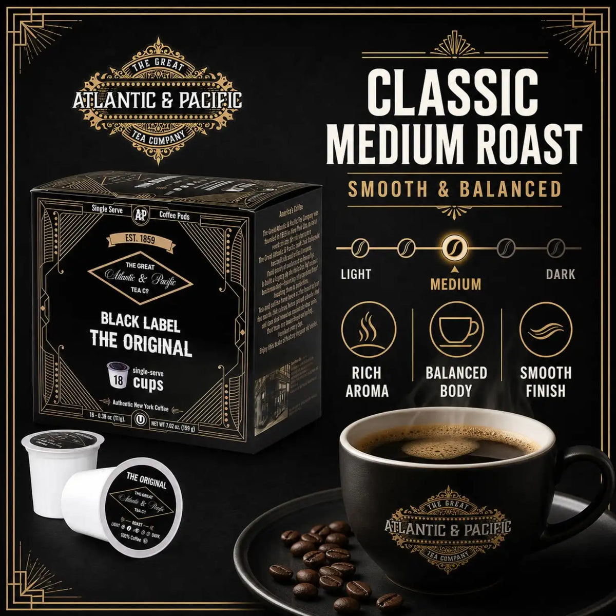 A&P Original Medium Roast Coffee Pods, 100% Arabica, 72 Count