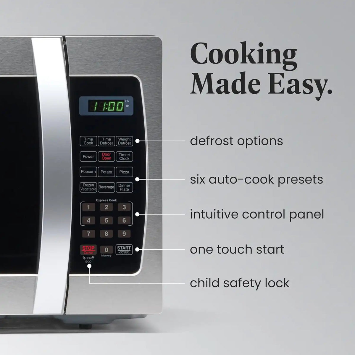 Farberware 1.3 Cu. Ft. Countertop Microwave Oven – 1000 Watts Power, Auto Cook Settings, Defrost, Easy Clean and Child Safety Lock - Stainless