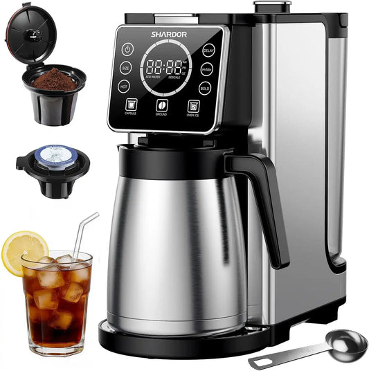 SHARDOR Single Serve & Carafe Coffee Maker, Dual Brew for K Cup Pods & Ground Coffee, Hot & Iced Drip Coffee Machine, 6-32oz Sizes, 95oz Removable Water Reservoir, 24H Programmable, Thermal Carafe