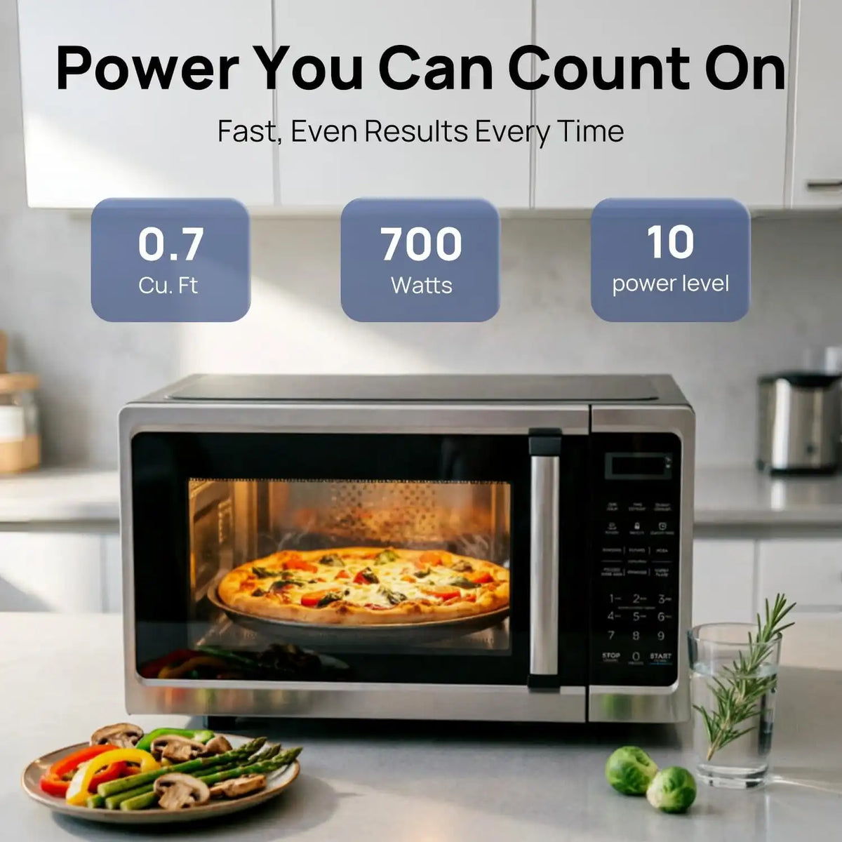 Smad Microwave Countertop Oven, 700W Small Microwaves, 0.7 Cu.Ft Mini Ovens Compact with 10 Power Levels, 6 Cooking Menus for Apartments, Dorm and Small Space Kitchen, Child Lock, Easy Clean, Black