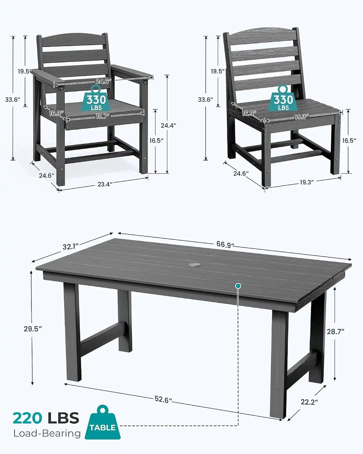 SERWALL HDPE Outdoor Dining Furniture, Outdoor Dining Set for 10, Gray