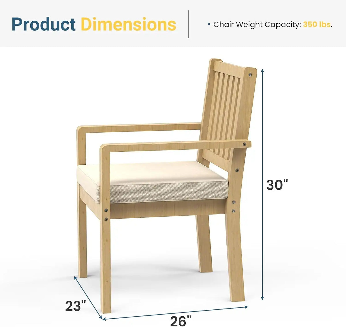 Wisteria Lane Acacia Patio Dining Chairs Set of 2, Outdoor Wood Chairs with Thick Cushions, Modern Patio Seating for Porch, Backyard, Garden, Indoor Use, Brown