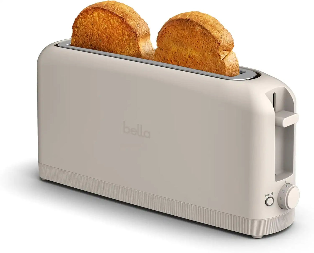 bella 2 Slice Slim Toaster, Fits-anywhere™ Kitchenware, 6 Setting Shade Control with Reheat & Cancel Buttons, Fits Sourdough, 10” Long Slot, Anti Jam & Auto Shutoff, 900 Watt, Oatmilk