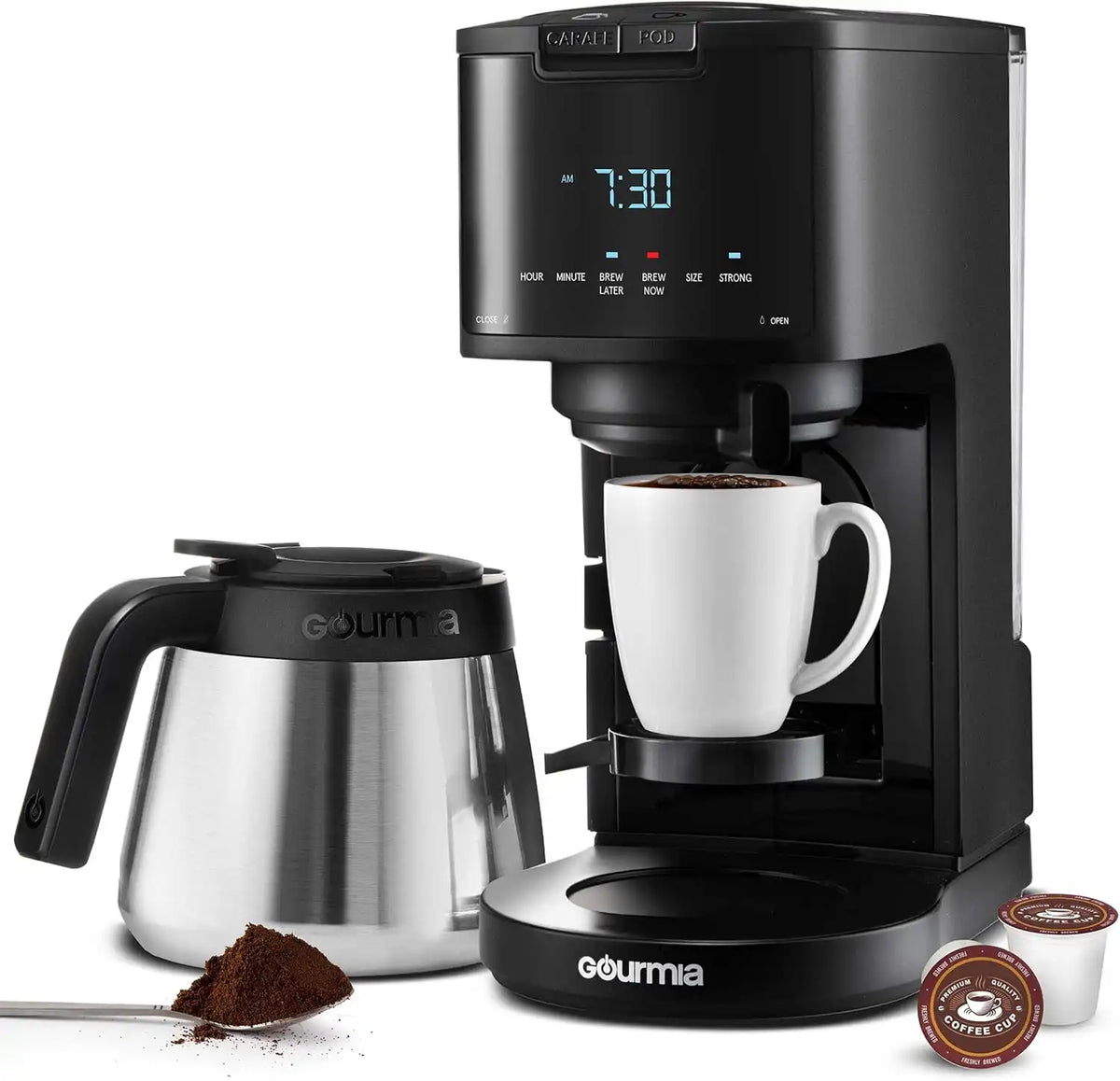 Gourmia Coffee Maker - 12-Cup & Single Serve, Thermal Carafe, Black