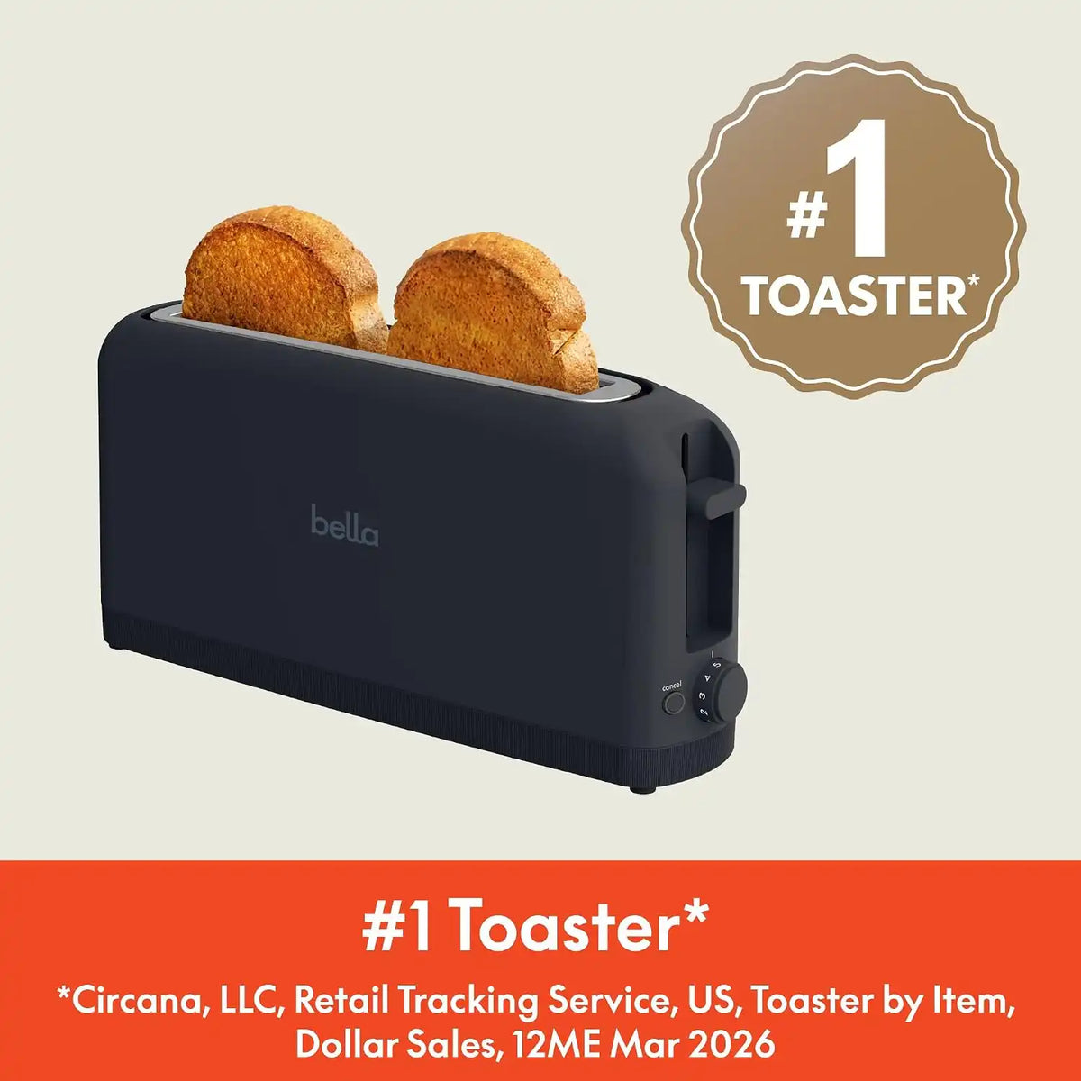 bella Fits-Anywhere™ 2-Slice Slim Toaster, Long Slot & Extra Wide, Slate