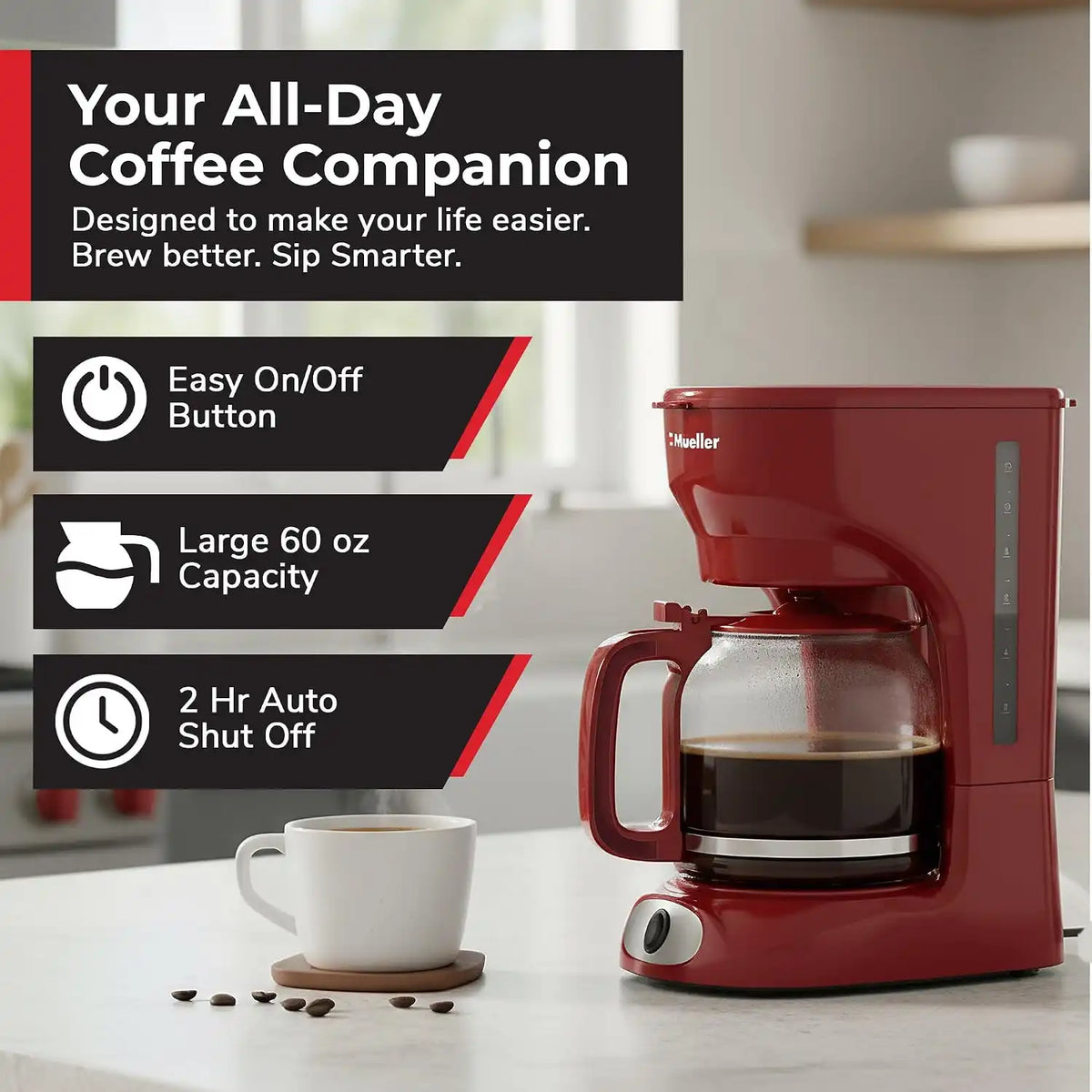 MUELLER HOME 12-Cup Red Coffee Maker