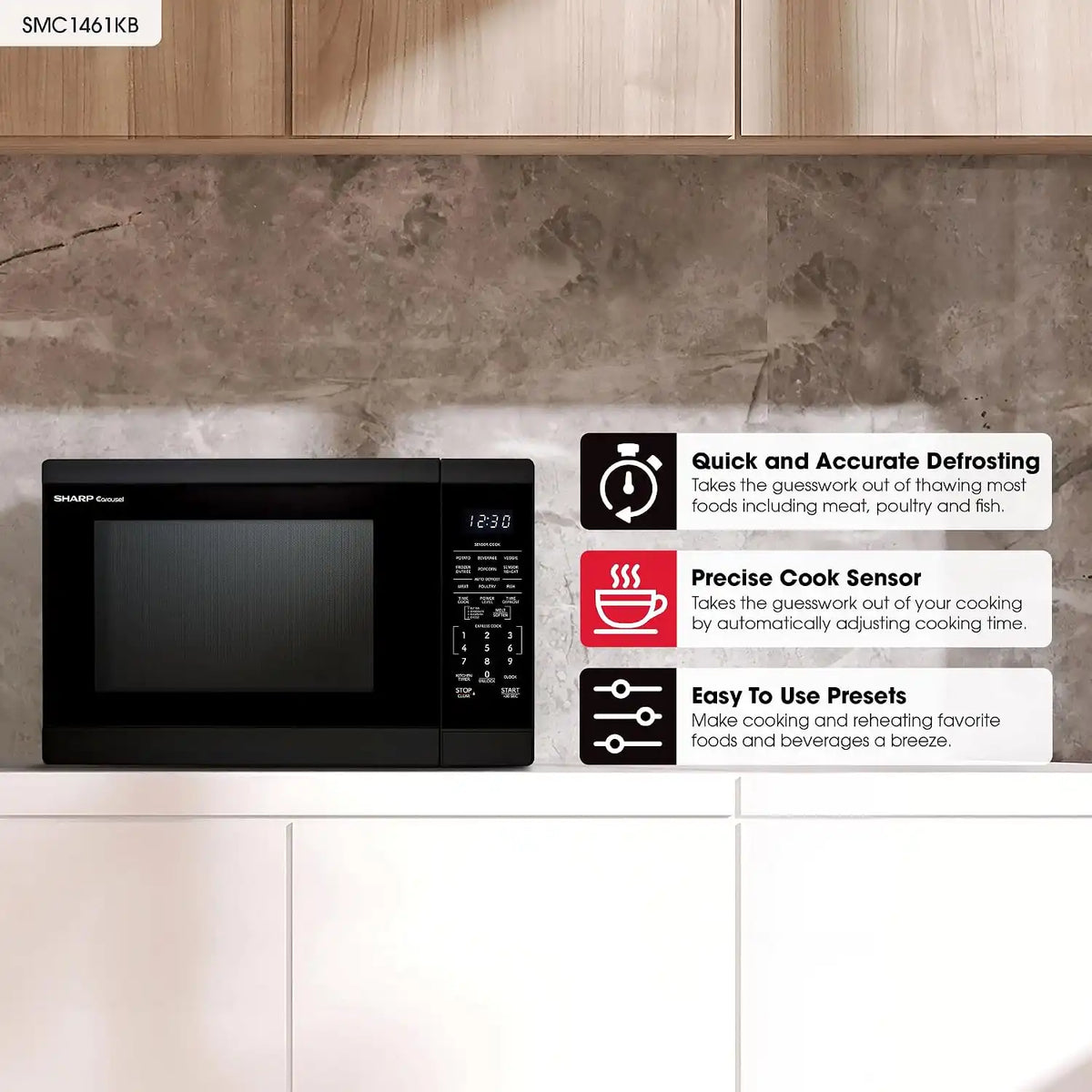 Sharp SMC1461KB 1.4 cu. ft. 1100W Black Countertop Microwave Oven