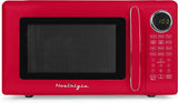 Nostalgia Modern Retro Compact Countertop Microwave Oven - 0.7 Cu. Ft. - 700-Watts with LED Digital Display - Child Lock - Easy Clean Interior - Red