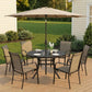SUNCROWN 8 - Piece Outdoor Dining Set, Patio Furniture Set with 6 Textilene Dinning Chairs, 53" Metal Round Table and 1 Brown 9Ft Patio Umbrella for Lawn Garden Backyard Deck, Brown