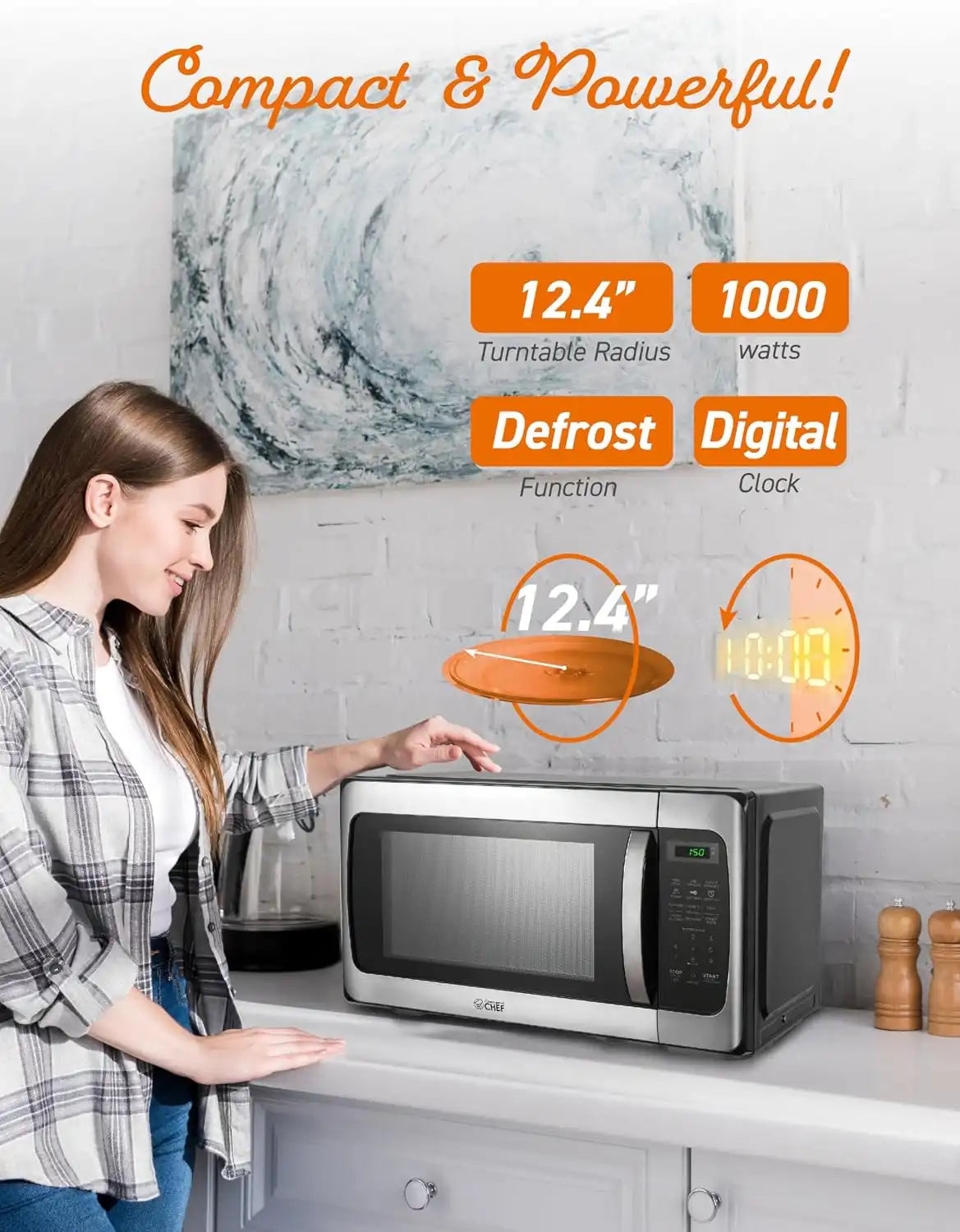 Commercial Chef 1.1 Cu. Ft. Countertop Microwave Oven, CHM11MS, Stainless