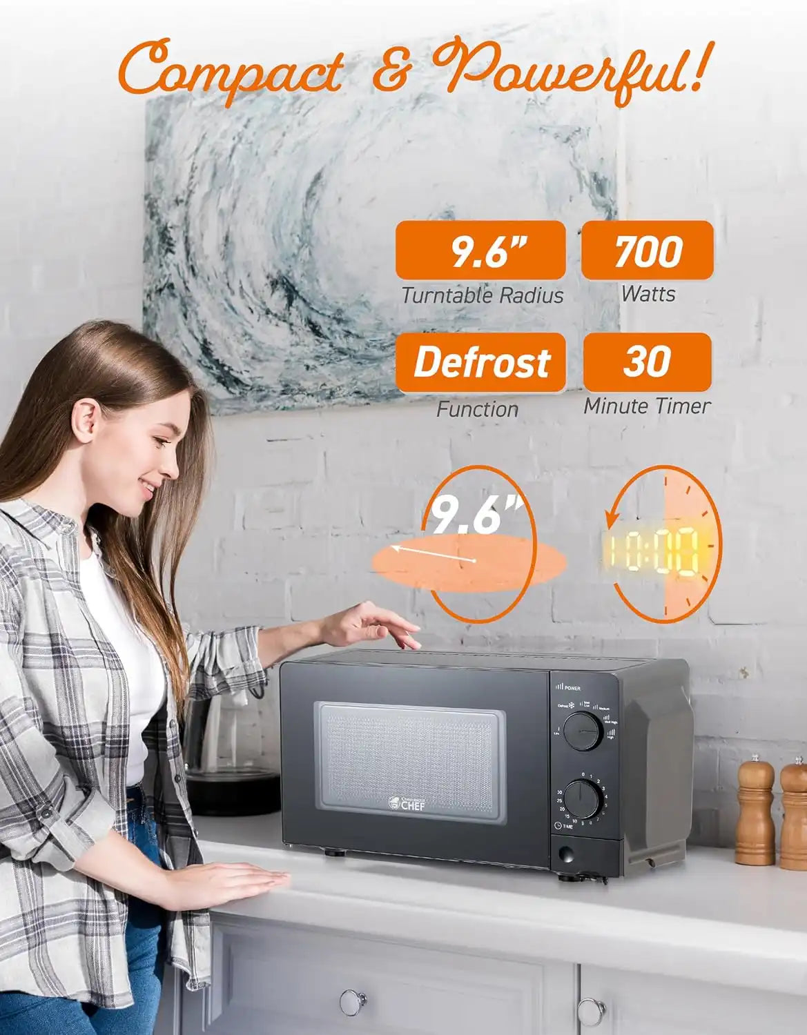 Commercial Chef 0.6 Cu. Ft. Countertop Microwave Oven, CHM660B, Black