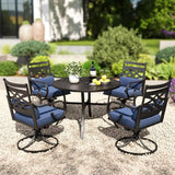 PHI VILLA Patio Dining Set, Swivel Chairs, Round Metal Table