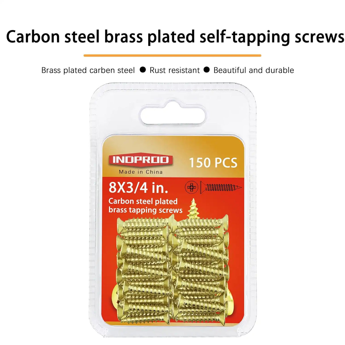 #8 x 3/4" Wood Screw, Phillips Flat Head Self Tapping Screws, Brass Plated Carbon Steel, Brass Plated Screws for Wood, Wood Screws #8 X 3/4 Inch, 150Pcs