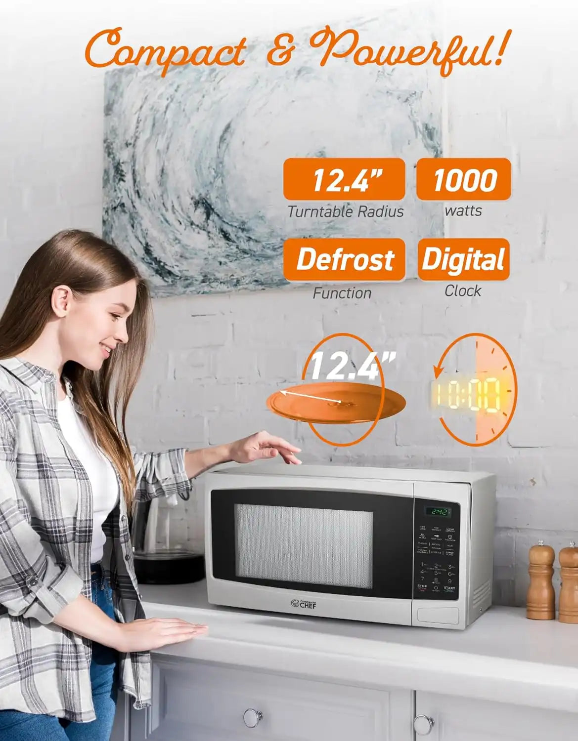 Commercial Chef 1.1 Cu. Ft. Countertop Microwave Oven, CHM11MW, White