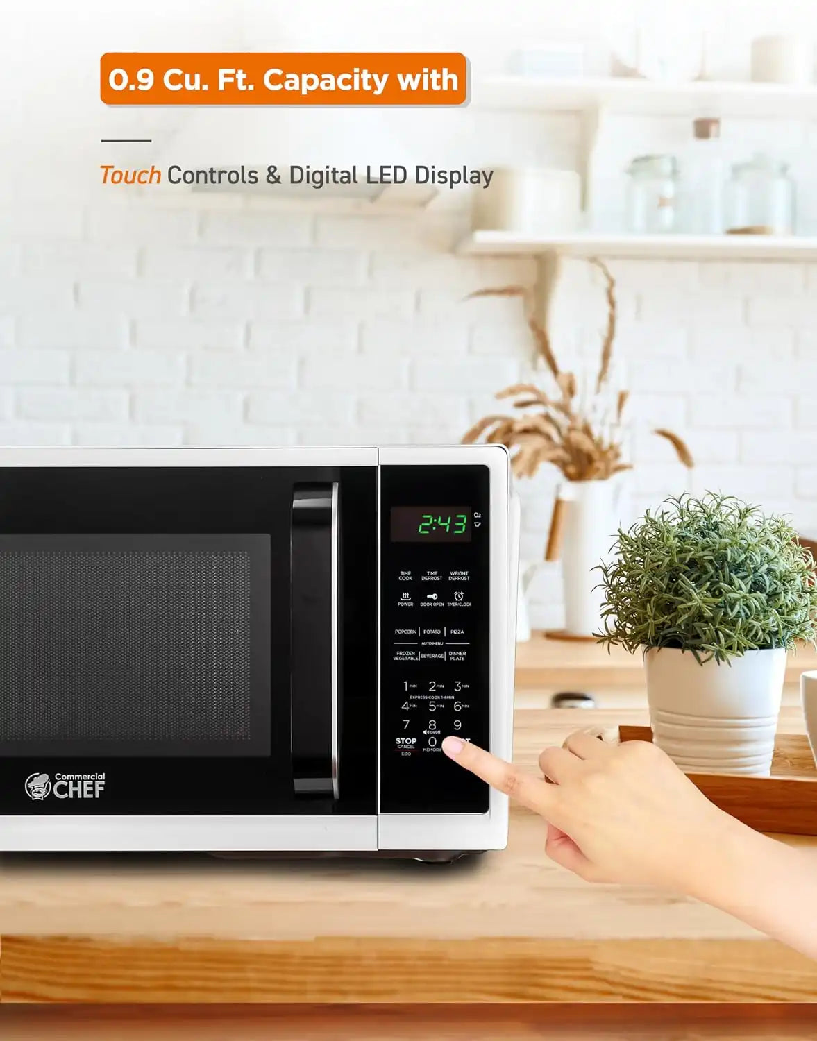 Commercial Chef 0.9 Cu. Ft. Countertop Microwave Oven, CHM9MW, White