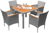 Devoko 5 PCS Acacia Wood Patio Dining Set, Gray Rattan
