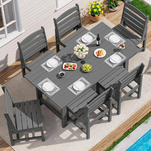 SERWALL Armless Outdoor Dining Set, Patio Dining Set for 6, Gray