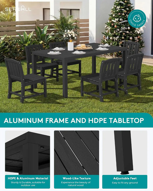 SERWALL Outdoor Dining Table and Chairs for 8, Black