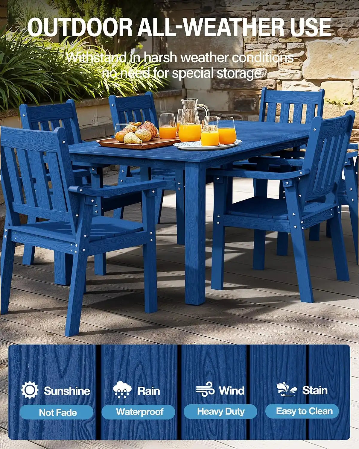 YEFU Patio Dining Chairs Set of 6, Weather Resistant HIPS, Blue