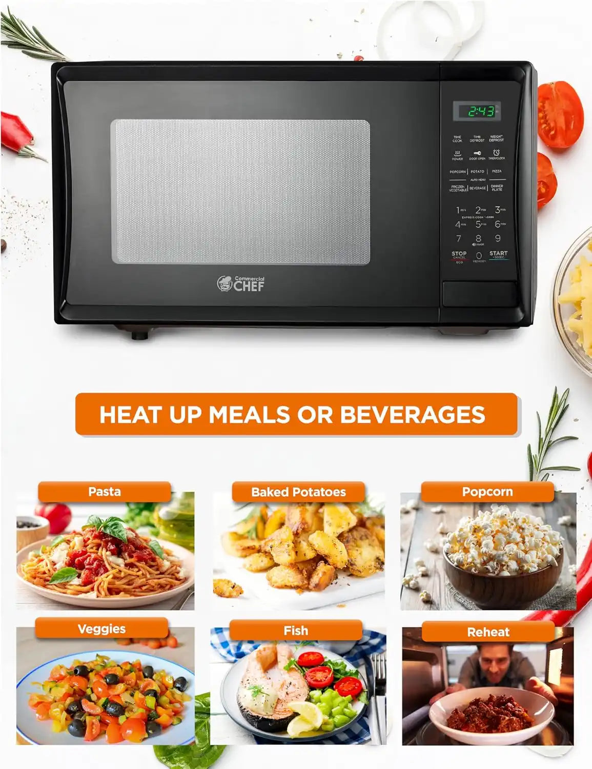 Commercial Chef 1.1 Cu. Ft. Countertop Microwave Oven, CHM11MB, Black