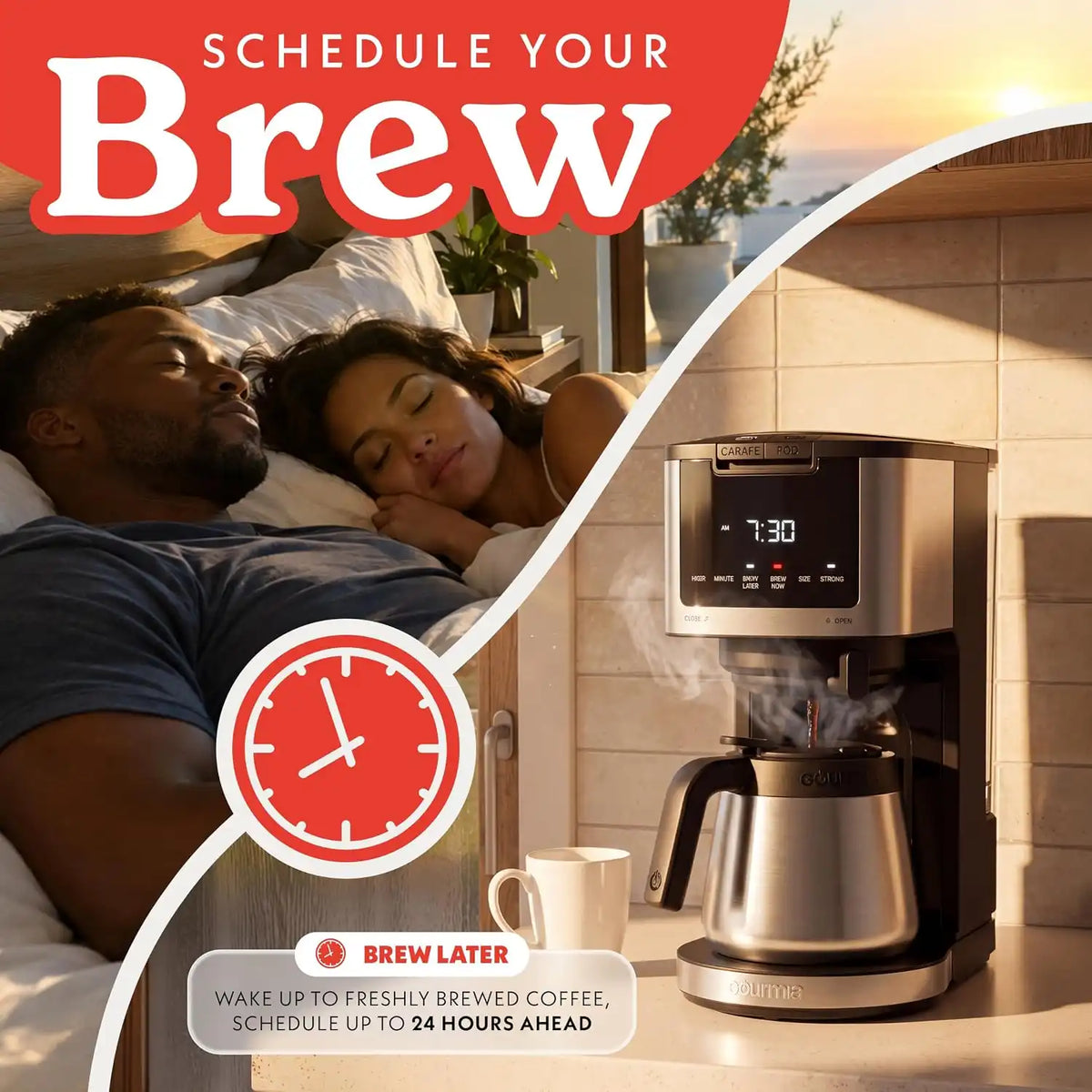 Gourmia Coffee Maker - 12-Cup & Single Serve, Thermal Carafe, Black