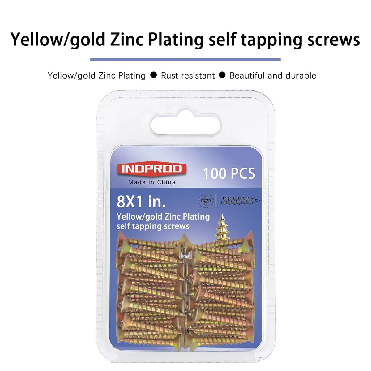 Wood Screws #8 × 1", Flat Head Phillips Wood Screws, Yellow Zinc Plated Steel, High Strength Self Tapping Screws, Screws for Wood/Metal/Plastic/Drywall/Furniture/Timber, 8 × 1-Inch, 50Pcs
