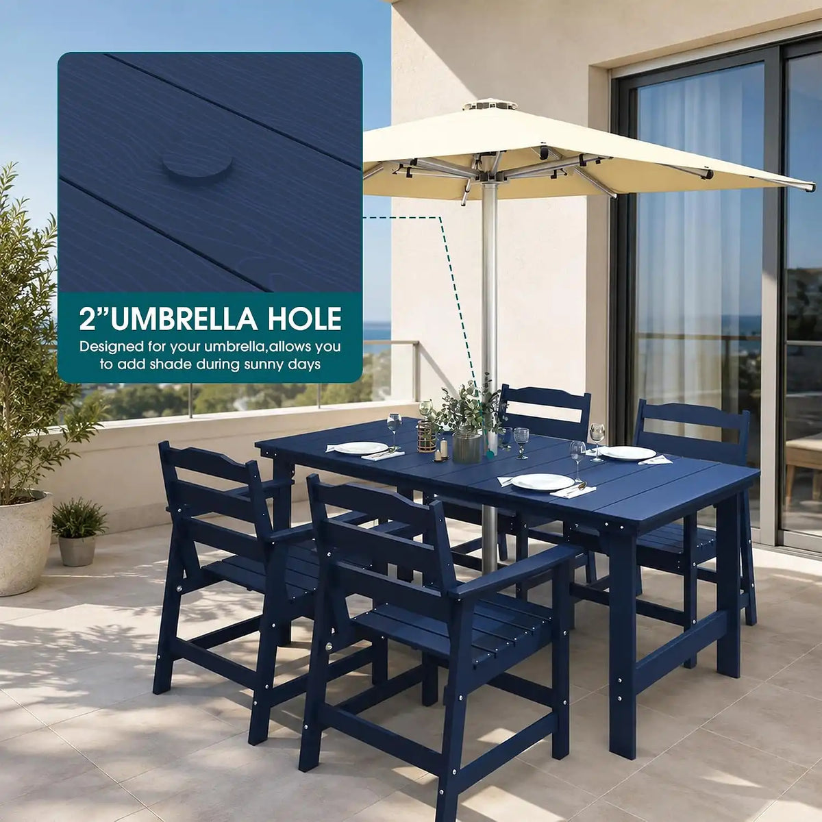 THOEOE Patio Dining Set for 4, HDPE 50 inch Outdoor Table and Chairs