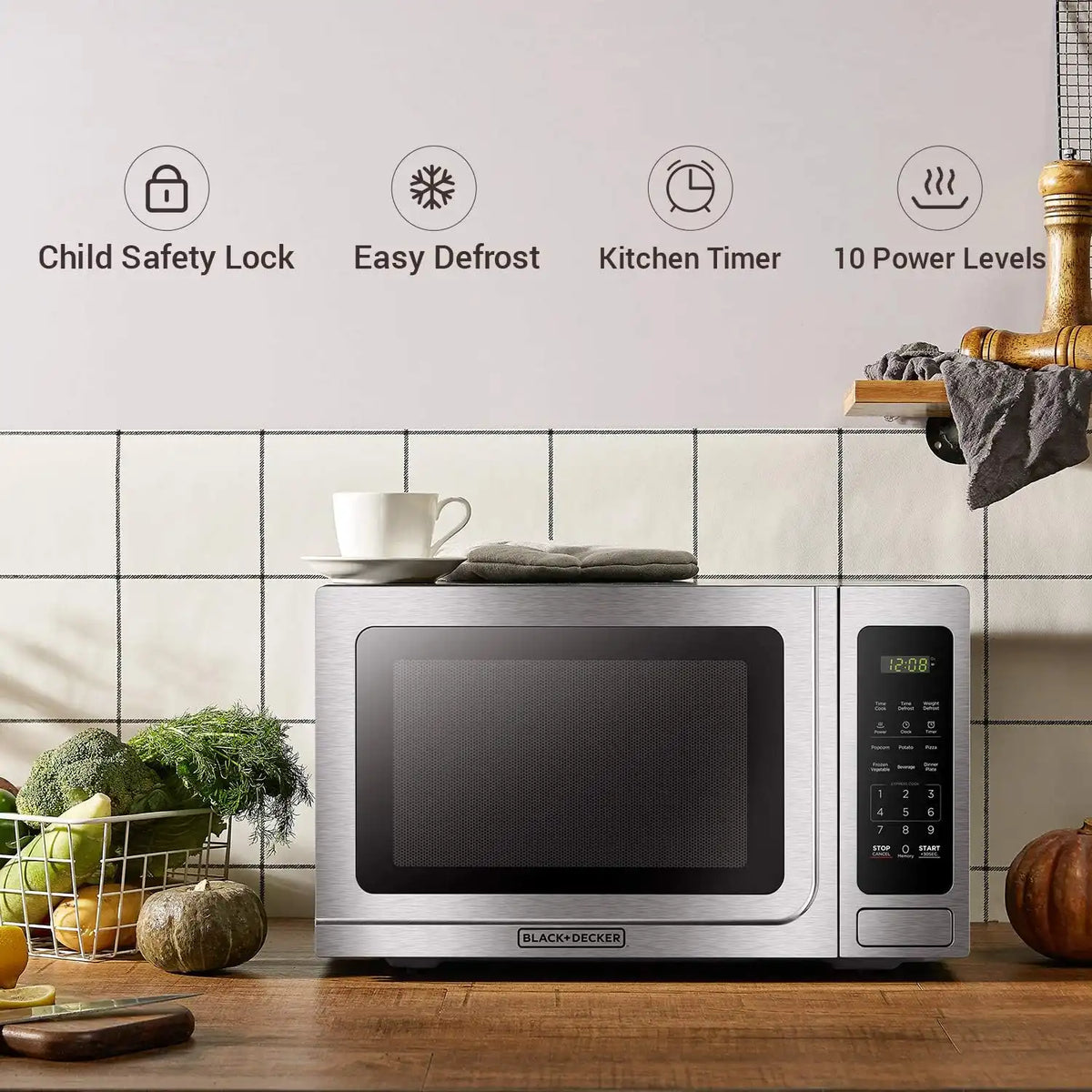 BLACK+DECKER Microwave Countertop 1.4 Cu.Ft, 1000W, Stainless Steel