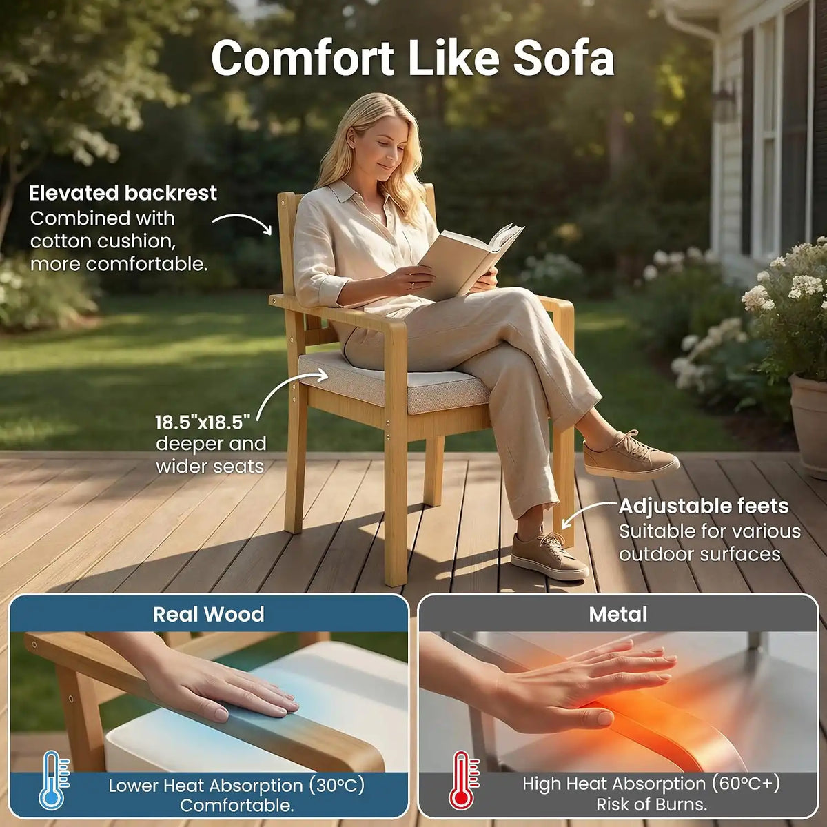 Wisteria Lane 5-Pieces Acacia Patio Table and Chairs Set for 4, Outdoor Dining Set with Table, Modern Patio Table Set with Cushion, Patio Furniture Set for Backyard Deck Garden Porch, Brown