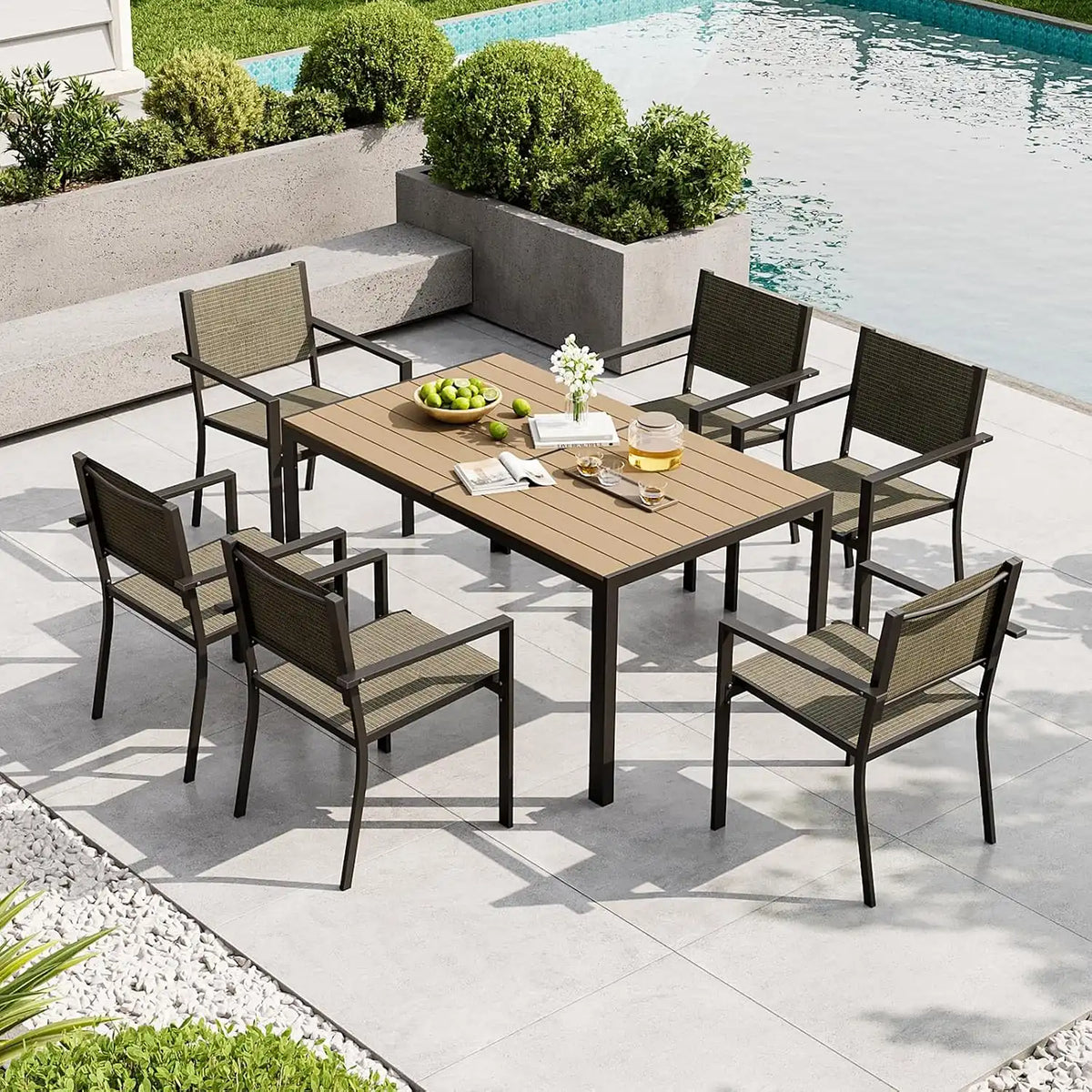 7-Piece Patio Table and Chairs Set for 6, All Weather Patio Dining Sets